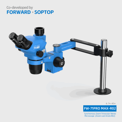 1 FW-71Pro Max-R02 Synchronous Zoom Trinocular Stereo Microscope (Zoom Lock Knob+R02)