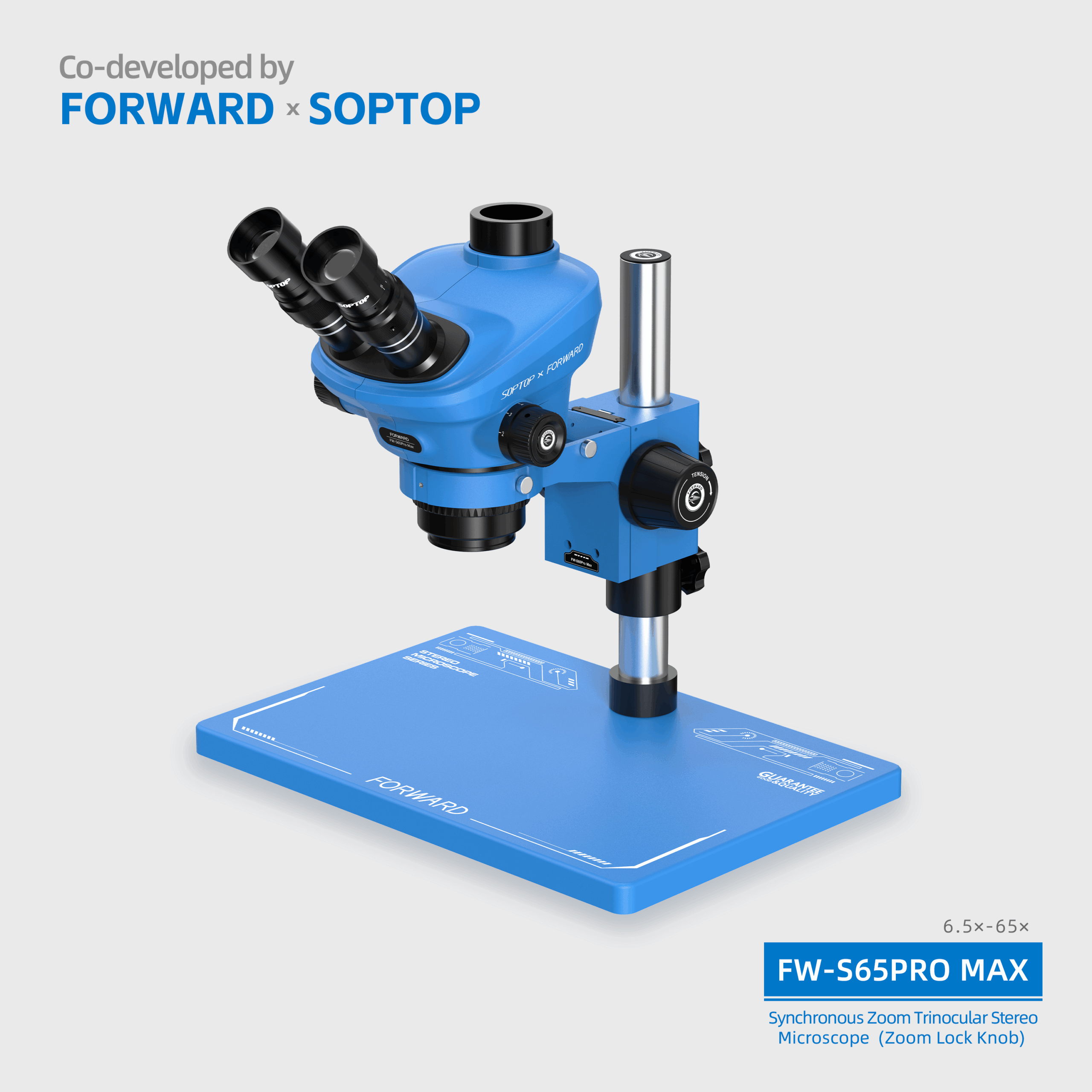 1 FW-S65Promax Synchronous Zoom Trinocular Stereo Microscope (Zoom Lock Knob)