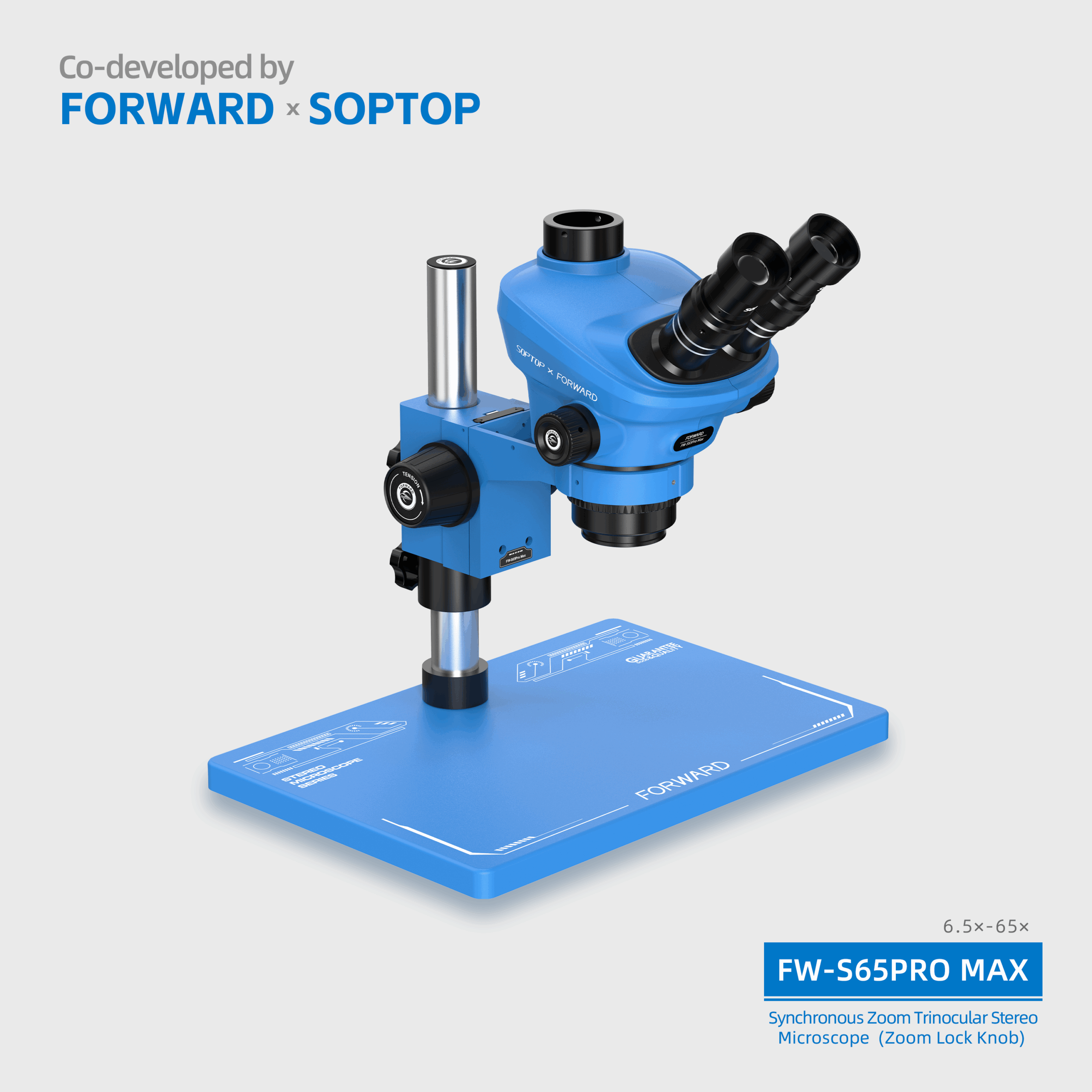 2 FW-S65Promax Synchronous Zoom Trinocular Stereo Microscope (Zoom Lock Knob)