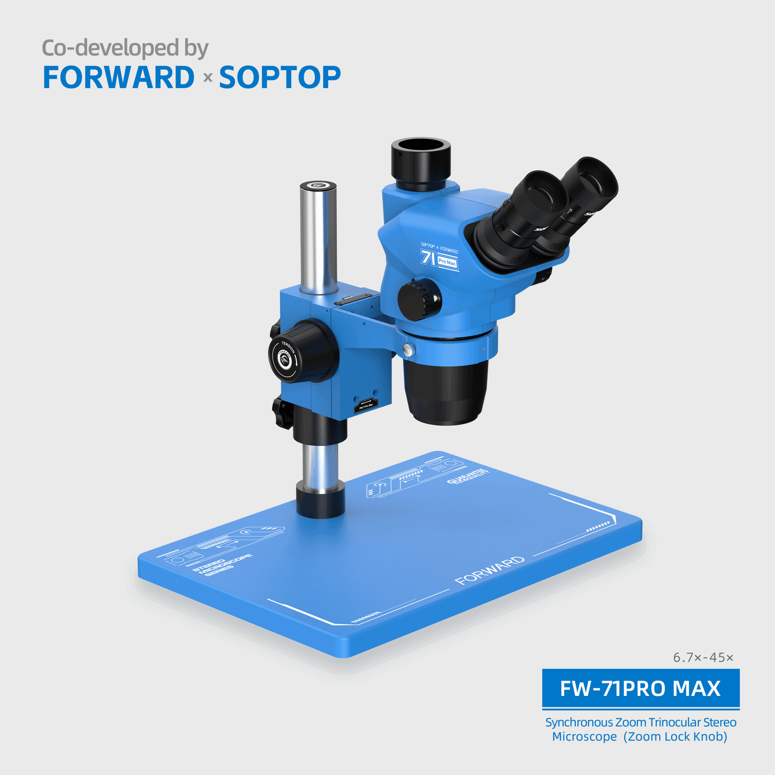 3 FW-71Pro Max Synchronous Zoom Trinocular Stereo Microscope (Zoom Lock Knob)