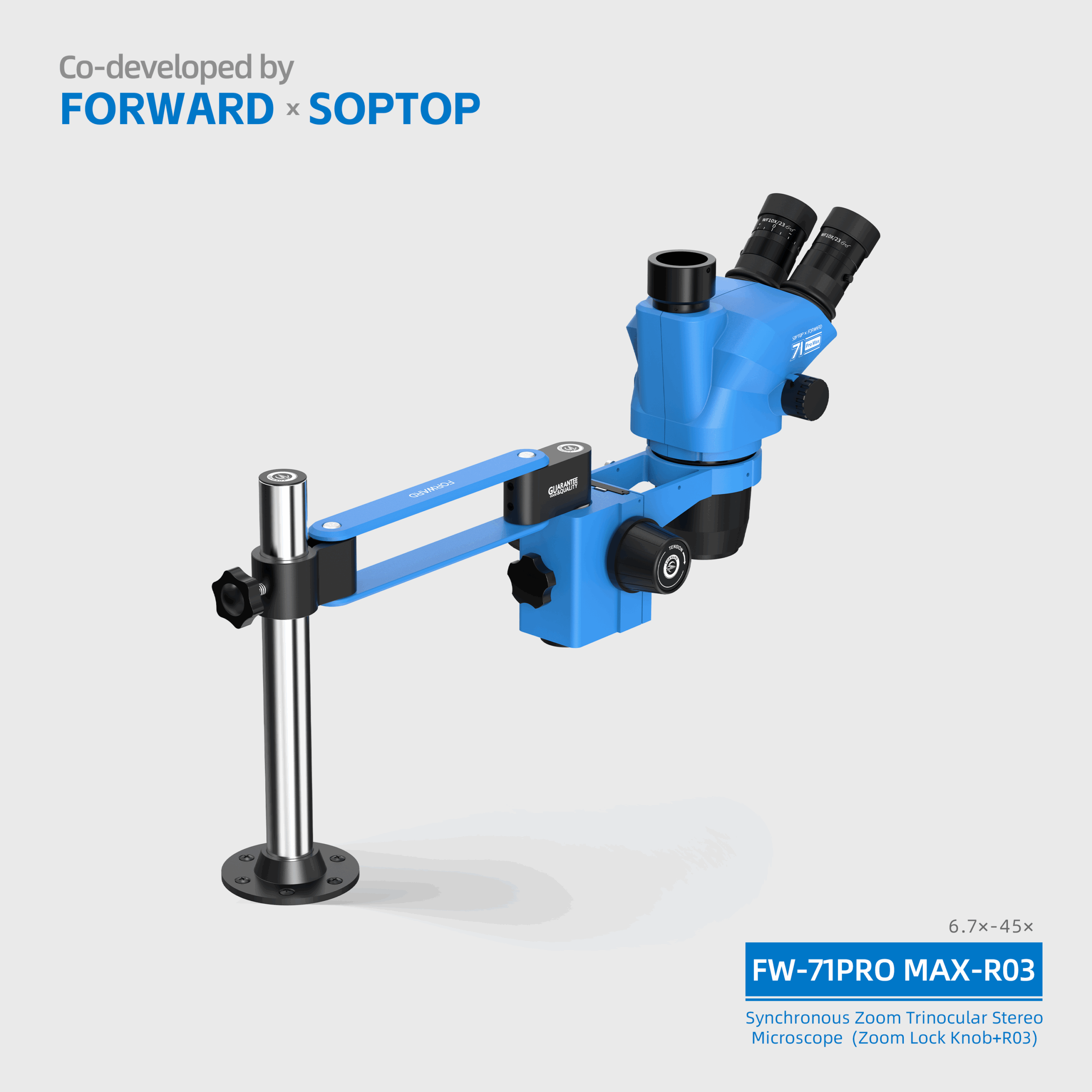 7 FW-71Pro Max-R03 Synchronous Zoom Trinocular Stereo Microscope (Zoom Lock Knob+R02)